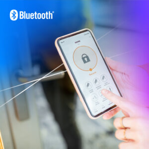 Smartphone app for Bluetooth home security showcased in a sleek, modern design.
